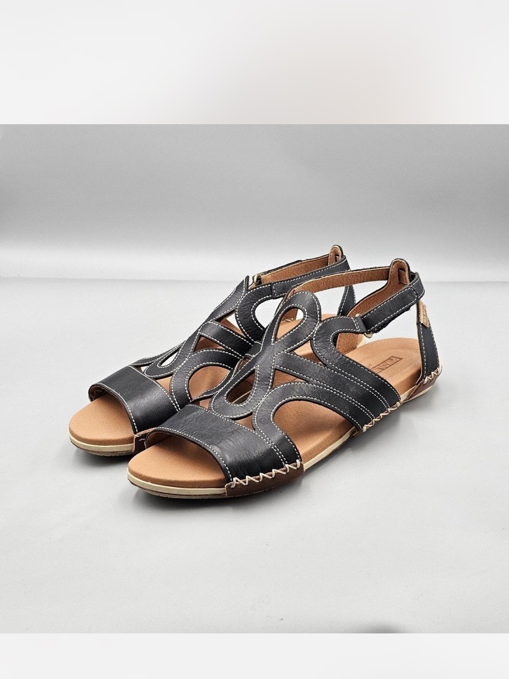 PIKOLINOS Black Cutout Leather Women's Sandals